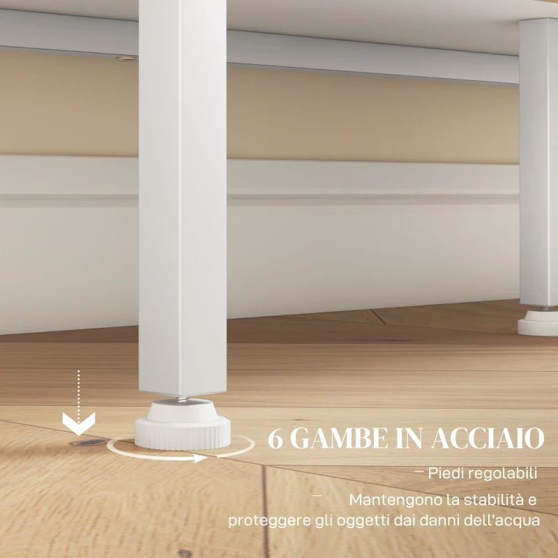 HOMCOM Mobile Buffet con 4 Ripiani Aperti e Armadietto, in Truciolato e Acciaio, 120x37x81.5 cm, Bianco