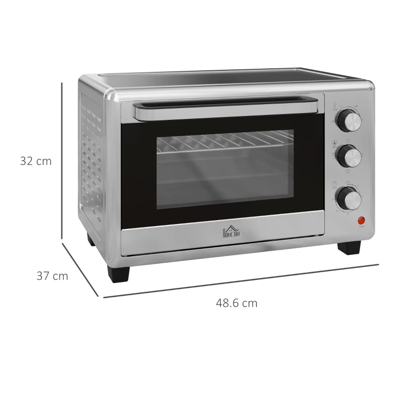 HOMCOM Fornetto Elettrico da 30L con 3 Funzioni di Cottura, Temperatura Regolabile e Timer, 1600W, Argento