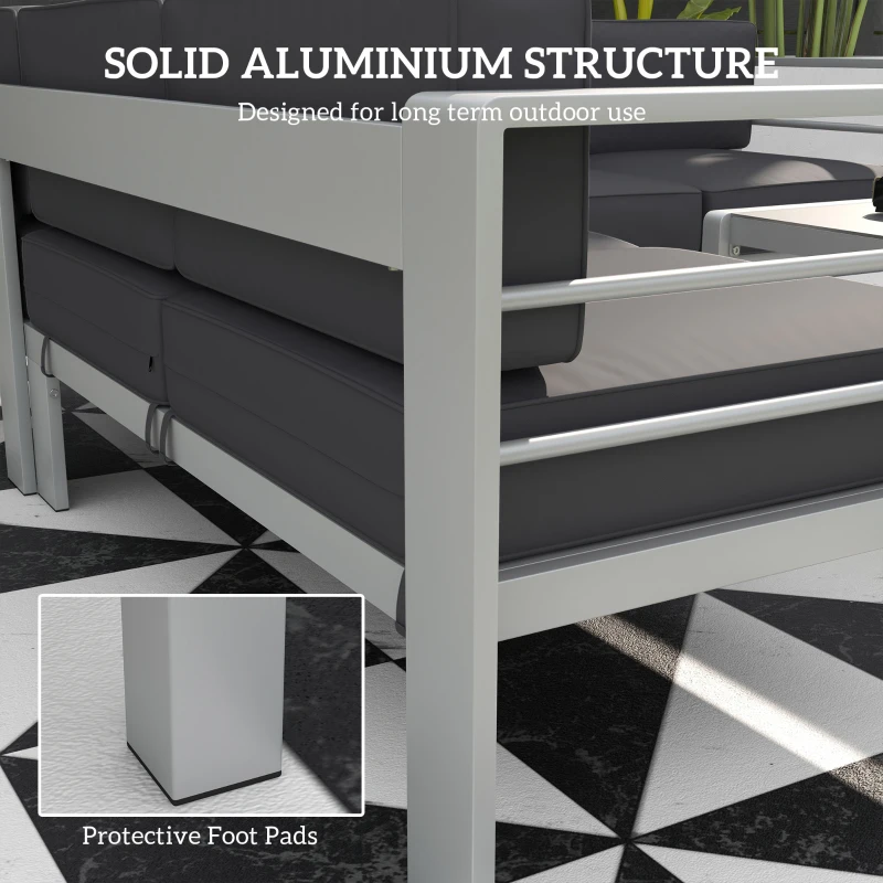 Outsunny Five-Piece Aluminium Garden Sofa Set, with Glass-Top Table - Grey