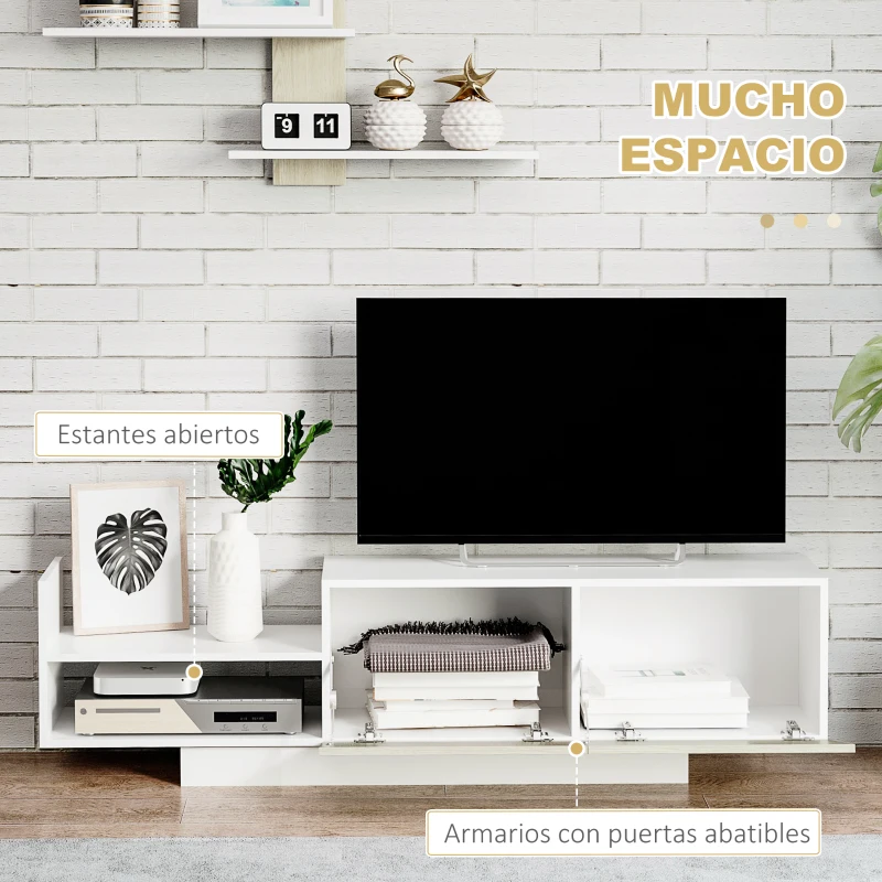 HOMCOM Mueble de Salón para TV con Mesa para Televisor 150x31,5x40 cm y Estante de Pared 95,5x16x60 cm Natural