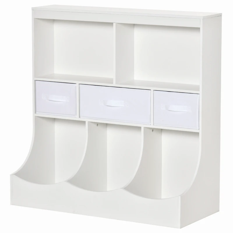 HOMCOM Meuble de rangement jouets enfant bibliothèque étagère de jouet pour chambre d'enfant 5 casiers 3 tiroirs non tissé MDF dim. 93,1L x 40l x 94H cm blanc