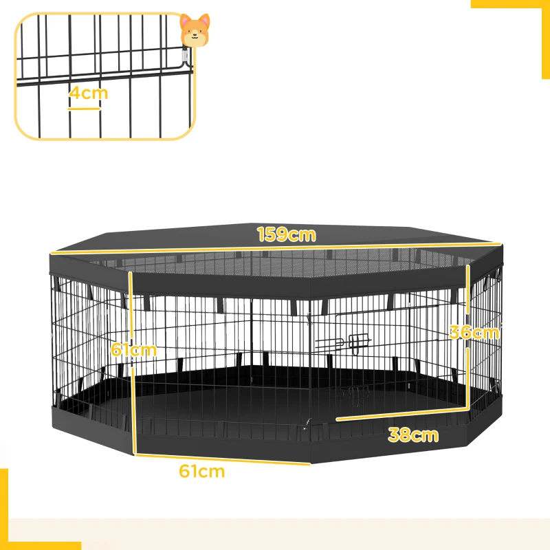 PawHut Parc pour chien enclos chien intérieur 8 panneaux pliables modulables avec porte pour chiots acier 61l x 61H cm noir