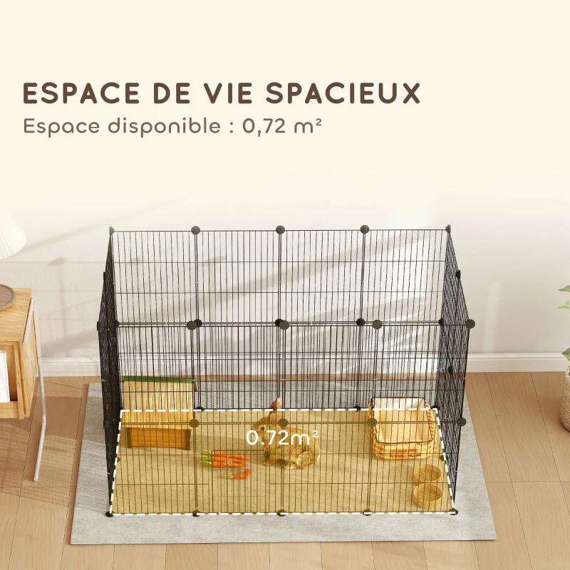 PawHut Enclos pour animaux parc pour petits animaux modulable 24 panneaux pour lapins grillagés en acier 120 x 60 x 80 cm noir