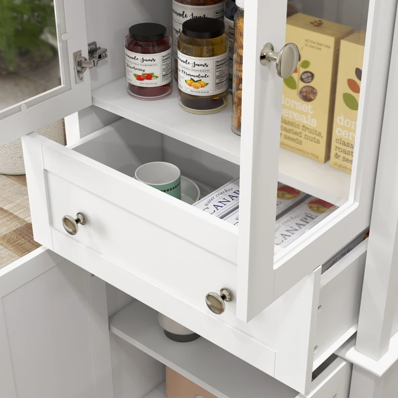 HOMCOM Alacena de Cocina Despensa Armario de Cocina con 2 Puertas de Vidrio Templado Cajón 61x35x168,5 cm Blanco(m-8)