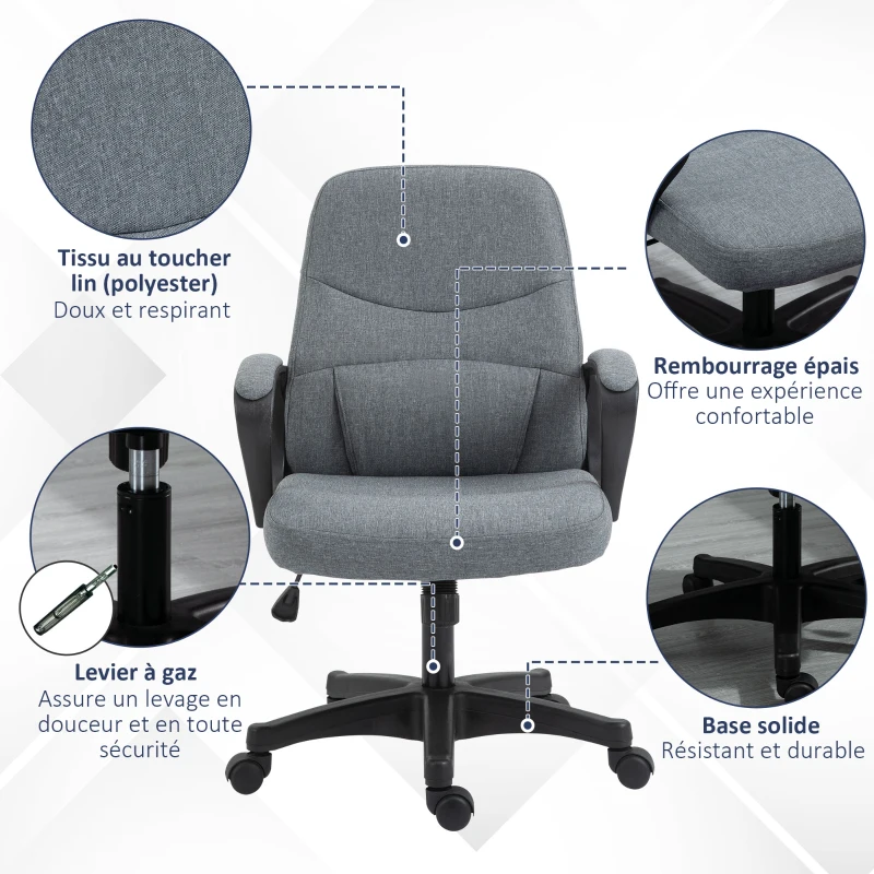 Vinsetto Chaise de bureau fauteuil bureau massant pivotant hauteur réglable tissu lin gris