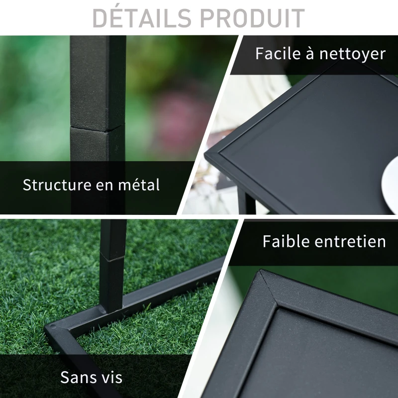 HOMCOM Table Basse Table d'appoint guéridon Bout de canapé intérieur extérieur métal époxy Noir