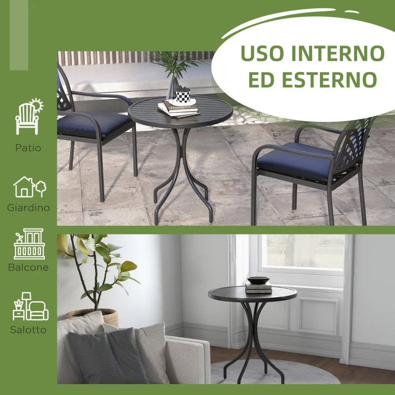 Outsunny Tavolo da Giardino Rotondo con Piano a Doghe in Acciaio, Ø66x71.5cm, Nero