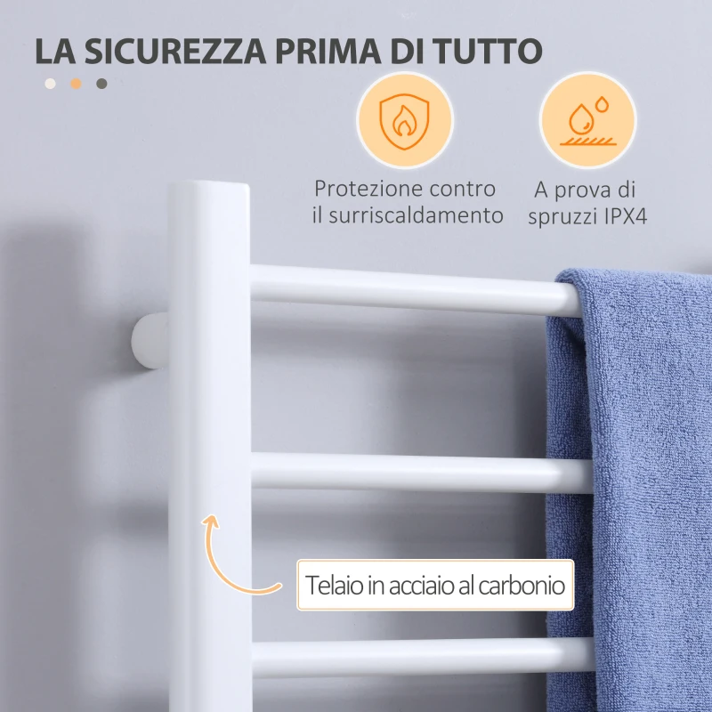 HOMCOM Scaldasalviette Elettrico a 8 Barre con Timer e Controllo Temperatura, 50x45x80 cm, Bianco