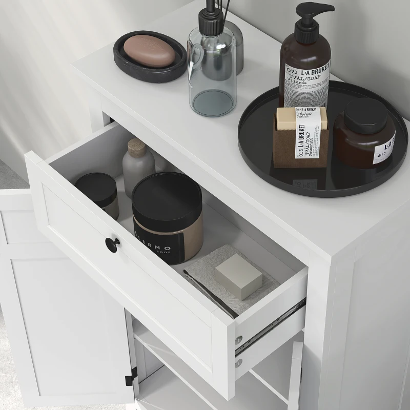 HOMCOM Meuble de salle de bain avec tiroir et étagères réglables, armoire de rangement sur pied, hauteur 102,5 cm, blanc