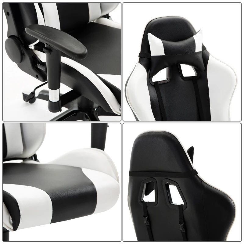 HOMCOM Fauteuil de bureau manager grand confort style baquet Racing pivotant inclinable avec coussins blanc noir
