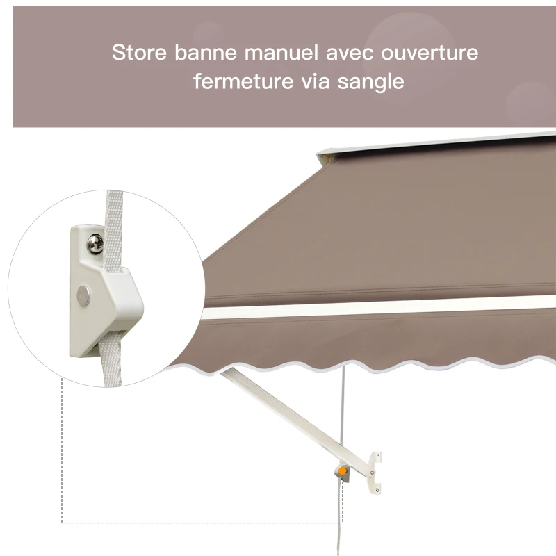 Outsunny Store banne Manuel Inclinaison réglable Aluminium Polyester imperméabilisé 70L x 180l cm Taupe Clair