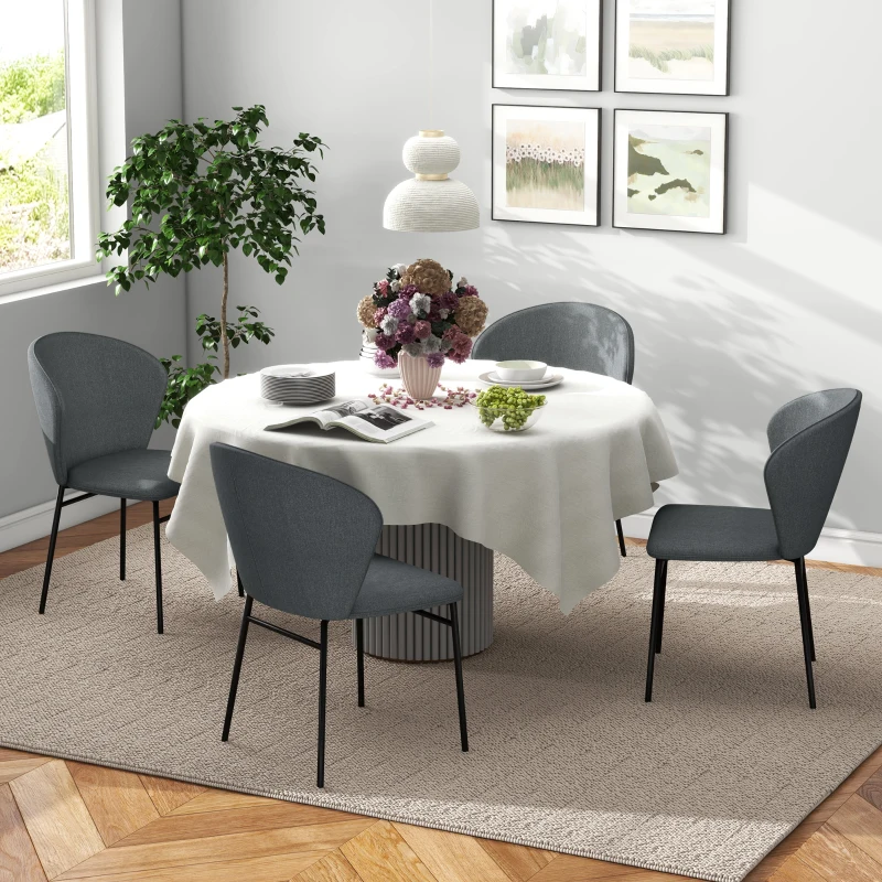 HOMCOM Lot de 2 chaises de salle à manger assise rembourrée en tissu aspect lin pieds en acier stable design moderne gris