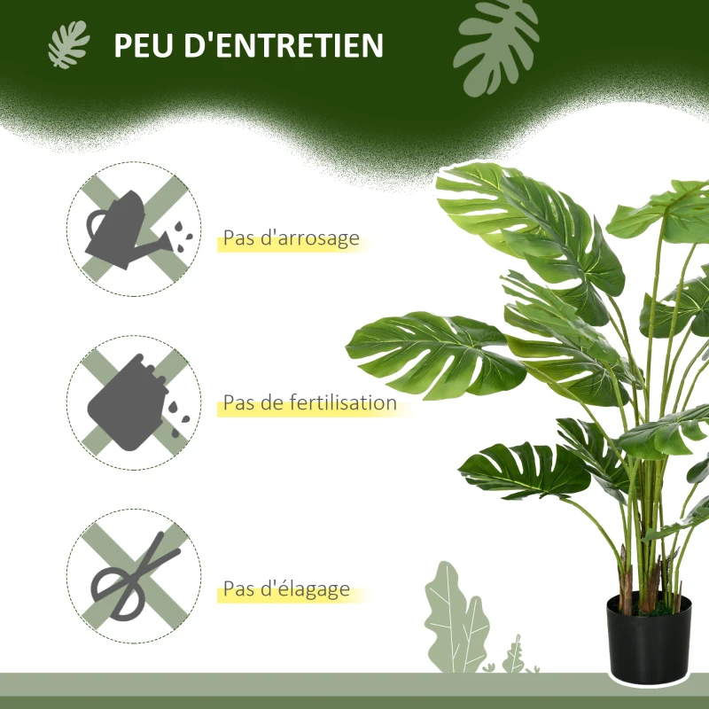 HOMCOM Lot de 2 plantes artificielles Monstera deliciosa avec pot inclus, hauteur 120 cm, pour interieur, décoration