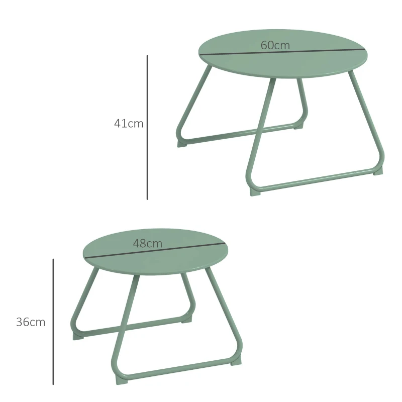 Outsunny Lot de 2 tables basses rondes gigognes empilables de Jardin métal époxy, Table d'Appoint Stable pour extérieur, vert