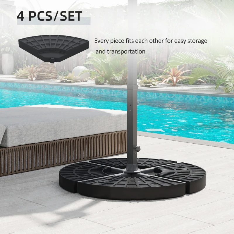Outsunny 4 PCs 70KG Portable Round Parasol Base - Umbrella Cross Stand Weights Holder, Sand or Water Filled, Outdoor Garden Patio