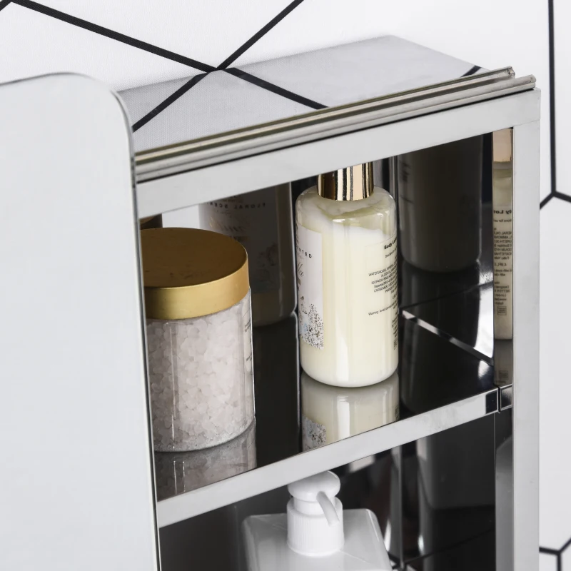 HOMCOM Armoire miroir rangement salle de bain porte coulissante  acier inox. Argent dim. 46L x 12l x H66cm
