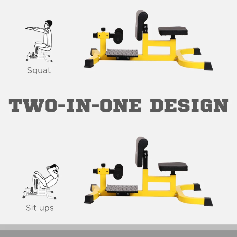 HOMCOM Squat Bench Trainer Sit Up Machine Multifunctional Equipment Abdomen and Leg Strength Indoor Household Fitness Device Yellow
