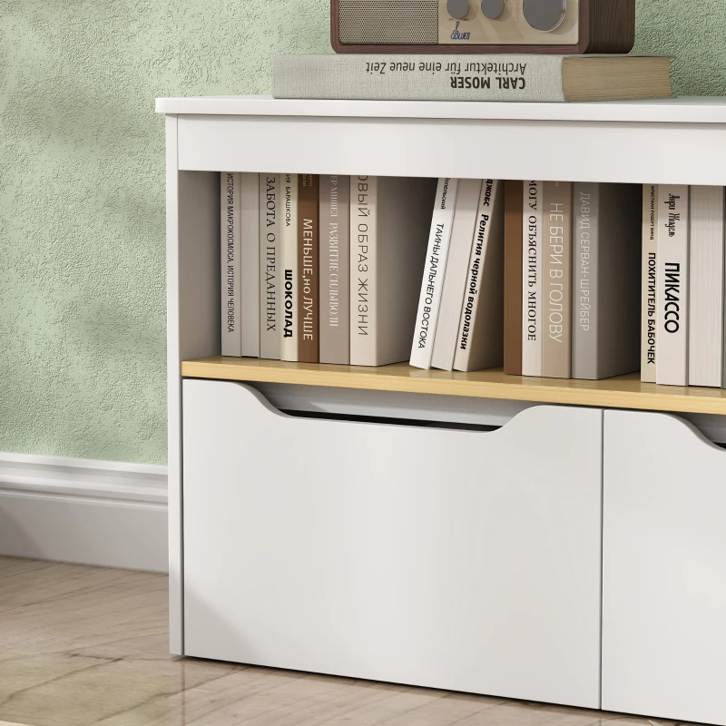 AIYAPLAY Estantería para Juguetes Infantil con 2 Cajones y Compartimento para Salón Dormitorio Sala de Juegos 80x30x45 cm Blanco