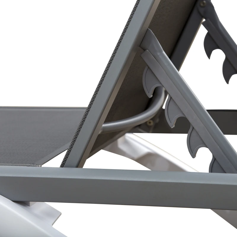 Outsunny Lettino Prendisole con Schienale Reclinabile e Rotelle Posteriori, 195x67.5x33 cm, Grigio e Bianco