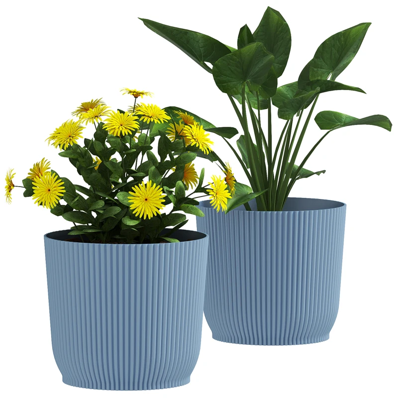 Outsunny Set of Two Ф22cm Planters - Blue