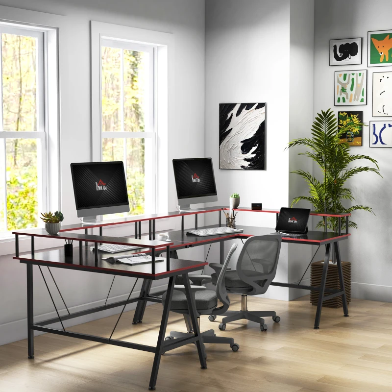 HOMCOM L Shaped Gaming Desk, Corner Computer Desk with Monitor Stand for Home Office, 140 x 130 x 93cm, Black and Red