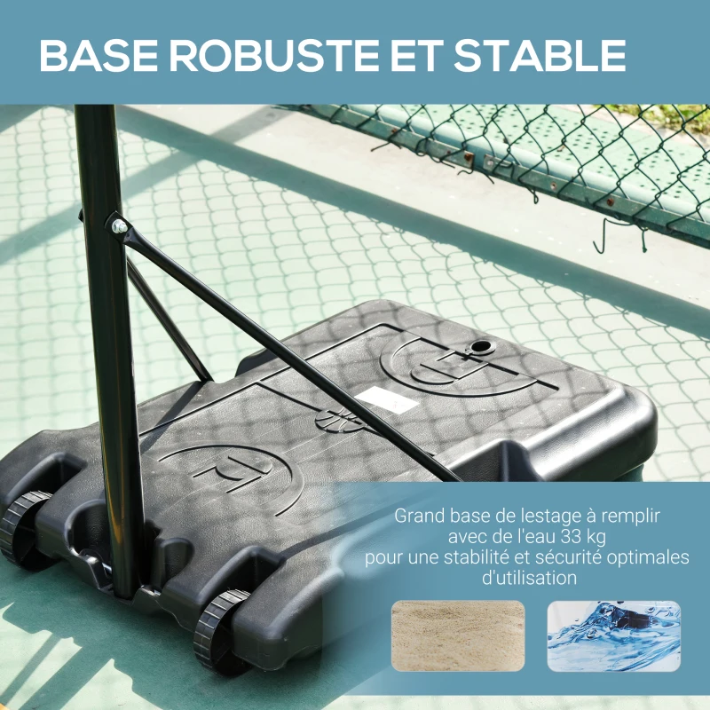HOMCOM Panier de basket extérieur ajustable portable hauteur d'arceau réglable 212-250 cm base de lestage sur roulettes poteau métal noir blanc