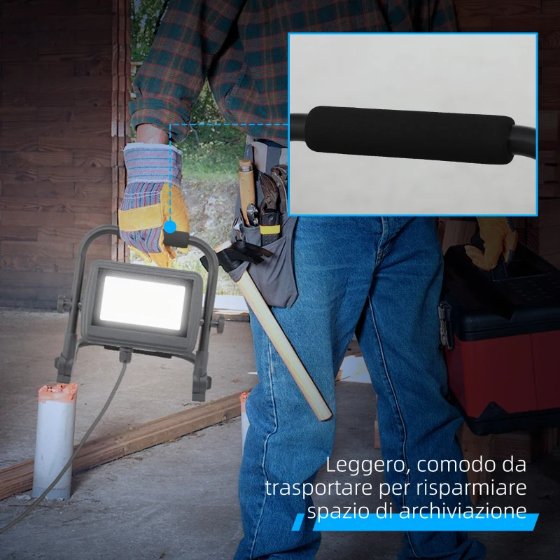 HOMCOM Faretto LED da Lavoro da 6500k con Testa Girevole e Supporto, in Alluminio e Metallo, 25.5x16x25.5 cm, Nero