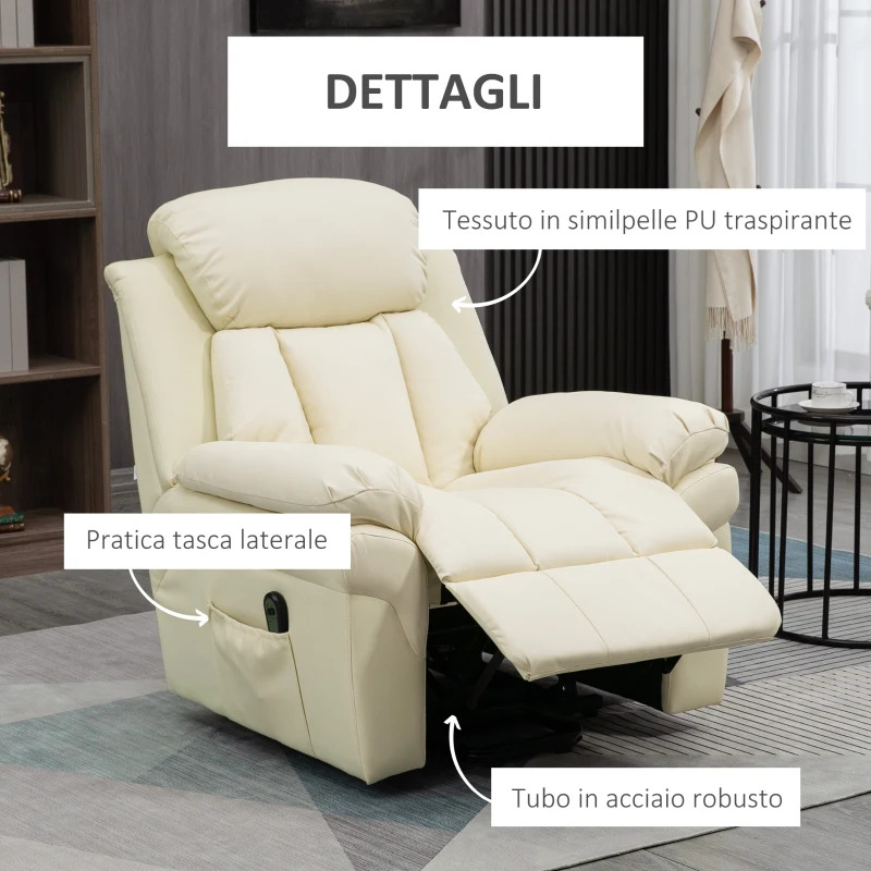 HOMCOM Poltrona Relax Alzapersona Elettrica con Imbottitura Spessa e Telecomando, 96x93x105cm, Crema