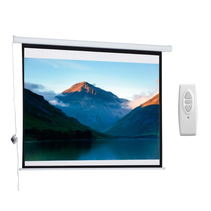 HOMCOM Telo Proiettore 84" Formato 4:3 con Telecomando, in Tessuto Plastico e Metallo, 171x130 cm, Bianco