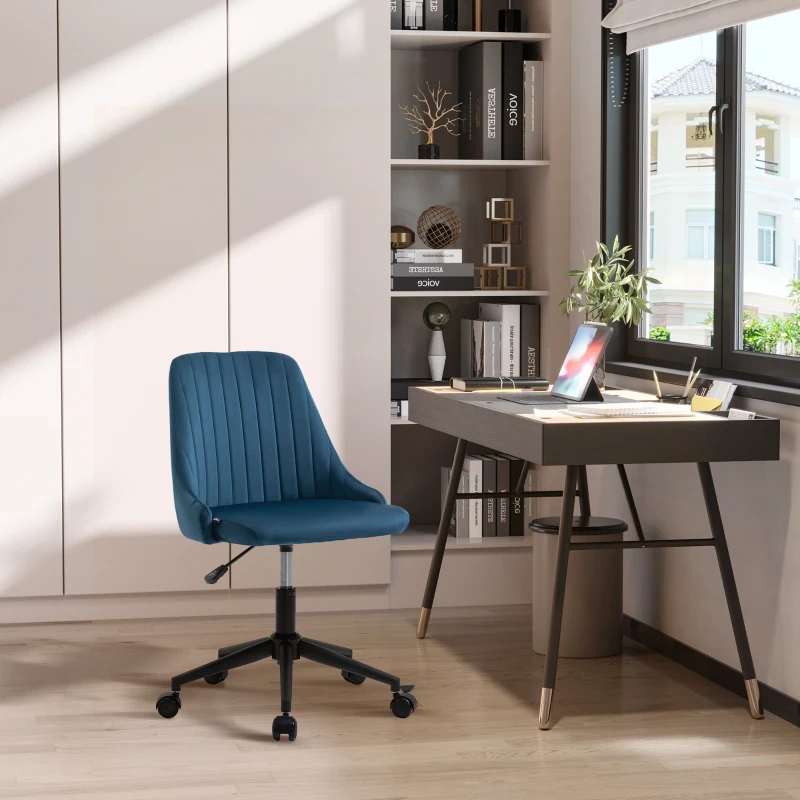 Vinsetto Chaise de bureau design contemporain pivotante 360° ergonomique dossier strié hauteur réglable revêtement velours 50 x 58 x 87 cm bleu