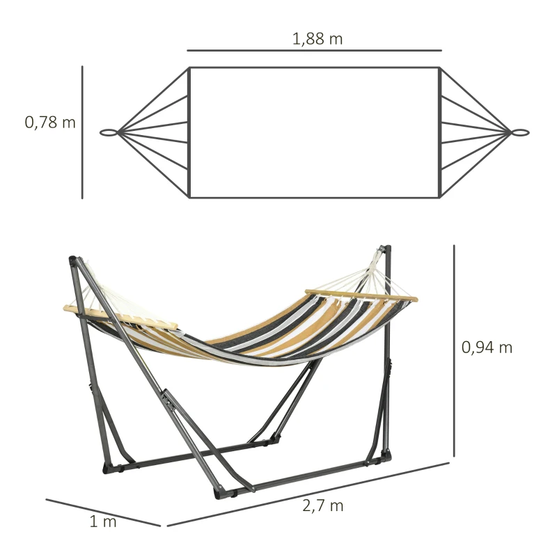 Outsunny Hamac de jardin pliable étendoir à linge avec support incurvé en métal époxy hamac sur pied 1 place charge max. 120 Kg