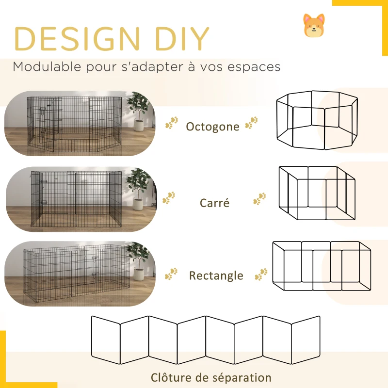 PawHut Parc enclos modulable pour chiens lapins rongeurs clôture pour petits animaux intérieur et extérieur 76 x 61 cm noir