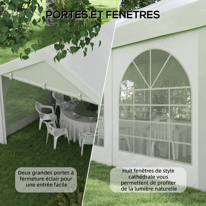 Outsunny Tente de reception, tonnelle, barnum 8 x 3 m avec 8 grandes fenêtres 2 portes 24m²