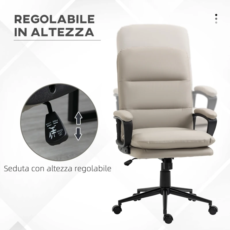 Vinsetto Poltrona da Ufficio con Doppia Imbottitura e Altezza Regolabile in Finta Pelle PU, Grigio Chiaro