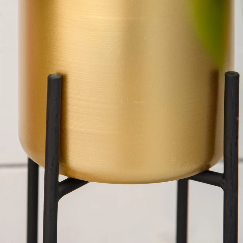 Outsunny Fioriera Set di 3 Pezzi con Supporto di Metallo per Arredamento Interni ed Esterni Oro