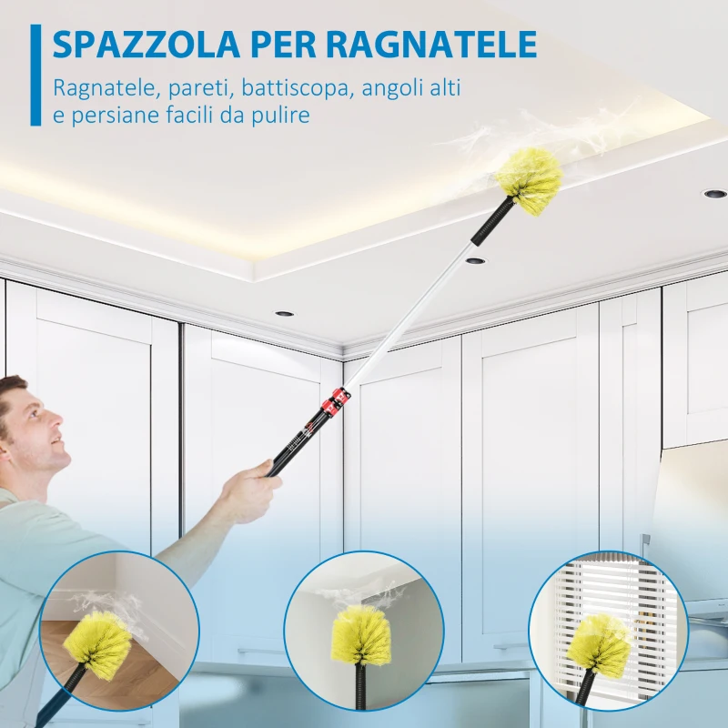 HOMCOM Kit di Pulizia per Casa e Ufficio con Asta, Spolverino per Ragnatele, Spolverino in Microfibra e Spolverino per Ventilatore