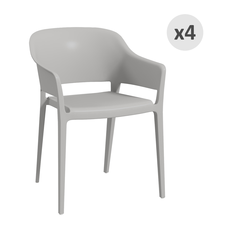 Outsunny Set 4 Sedie da Giardino in Plastica Impilabili con Braccioli e Schienale Alto in PP, Grigio