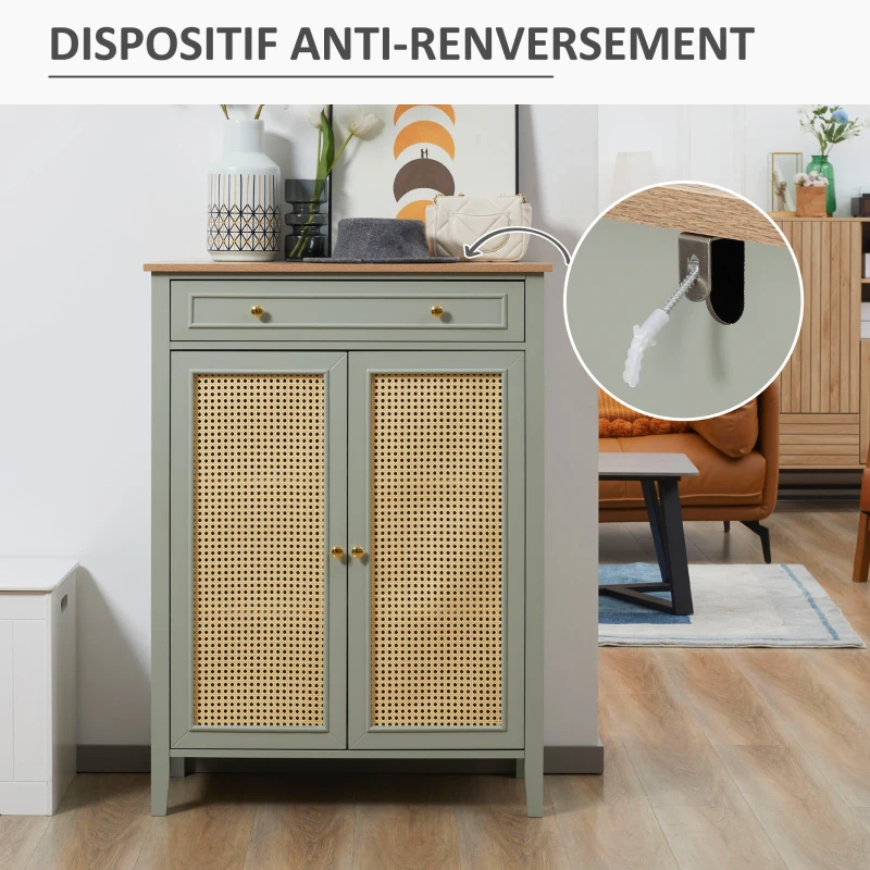 HOMCOM Meuble à chaussures meuble de rangement à chaussures meuble d'entrée avec 2 portes effet cannage tiroir 80 x 40 x 110 cm(m-7)