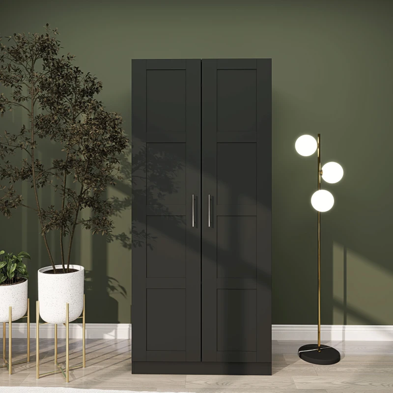 HOMCOM Double Panel Door Wardrobe, with Shelves - Black