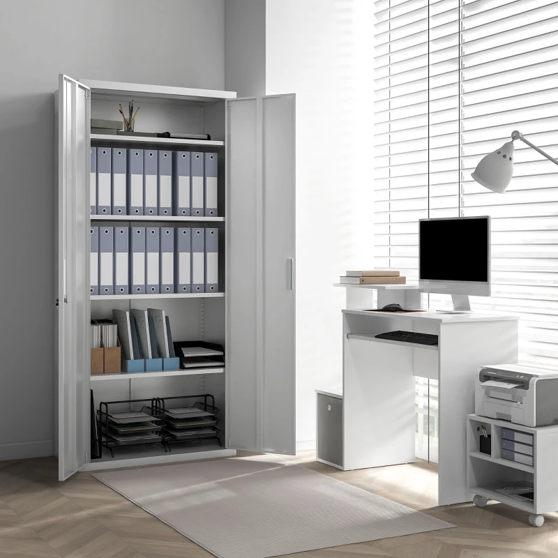 HOMCOM Archivador con Llave Estantes Ajustable Armario Archivador Metálico para Oficina Estudio Salón 80x40x180 cm Blanco