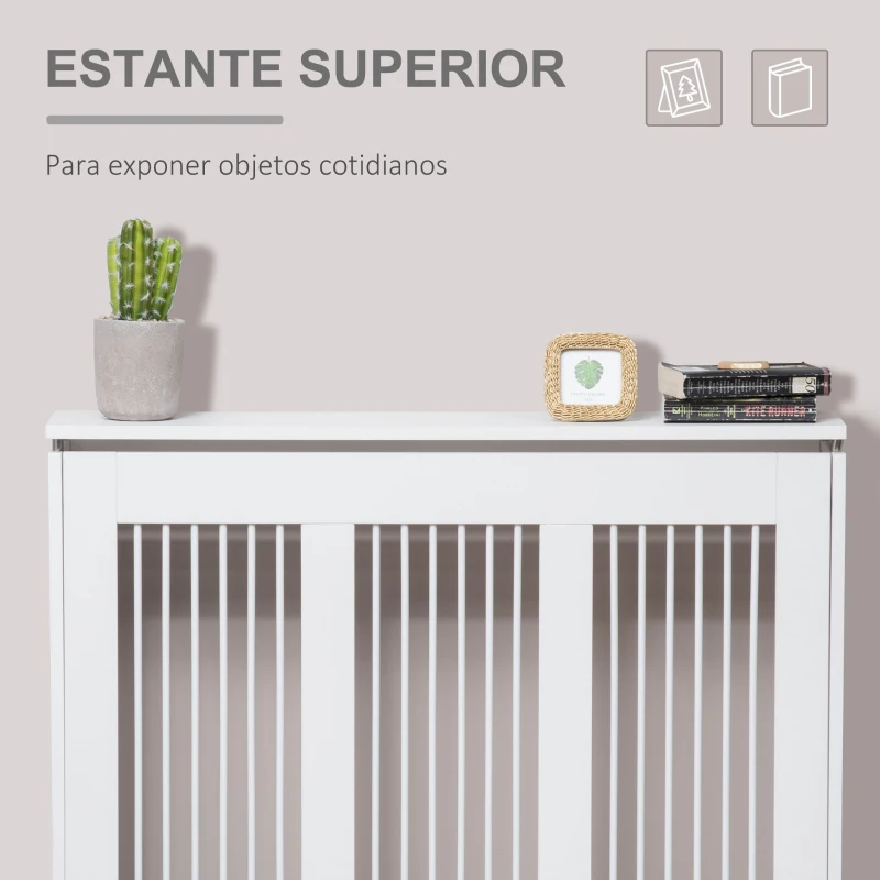 HOMCOM Cubierta de Radiador Blanco 90x18x84 cm Cubre Radiador de MDF Diseño Moderno Estante para Radiador Vertical para Salón