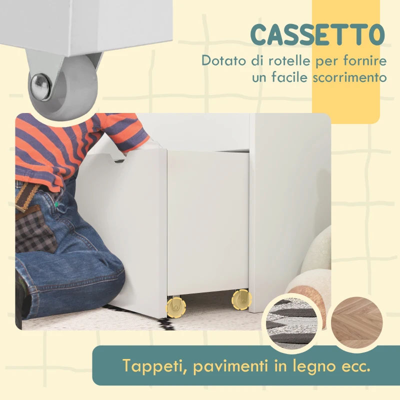 AIYAPLAY Libreria per Bambini 3-8 Anni a 3 Ripiani con Cassetto Inferiore, in MDF, 62.5x30x70 cm, Bianco