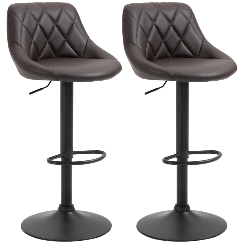 HOMCOM Set 2 Sgabelli da Bar con Schienale e Rivestimento in Finta Pelle, Sgabelli Cucina Alti con Gambe in Legno e Poggiapiedi, 42x47x92cm, Nero