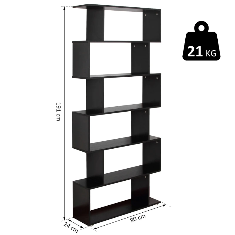 HOMCOM Bibliothèque étagère zig zag design contemporain 80L x 24l x 191H cm 6 niveaux noir