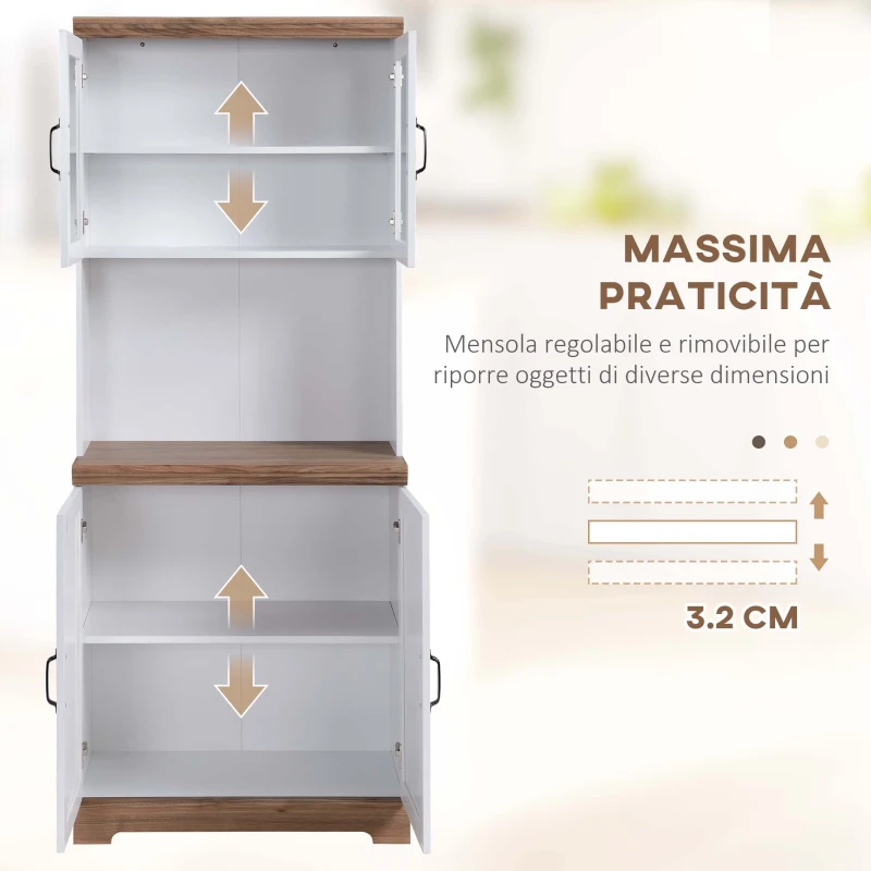 HOMCOM Dispensa Cucina in MDF con Armadietto Superiore e Inferiore a 2 Ante e Piano di Lavoro, 72x40x178 cm