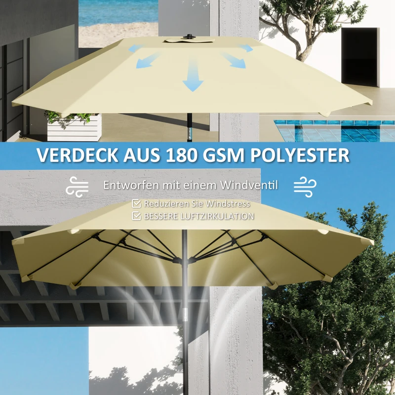 Outsunny 2,3 m Parasol zonder Basis, Verstelbare Terrasparasol met Kruk, Polyester, Aluminium, Glasvezel, Beige