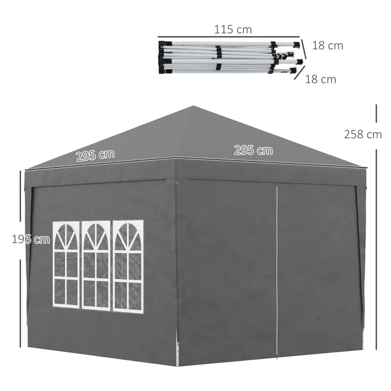 Outsunny Tonnelle tente de réception barnum pop-up pliant 3 x 3 m 4 parois amovibles + sac de transport gris