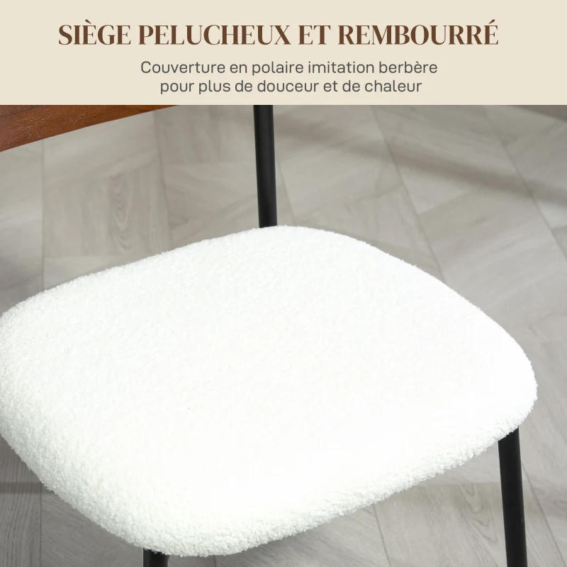 HOMCOM Lot de 2 chaises de salle à manger avec assise effet bouclette, dossier courbé effet bois, intérieur, crème