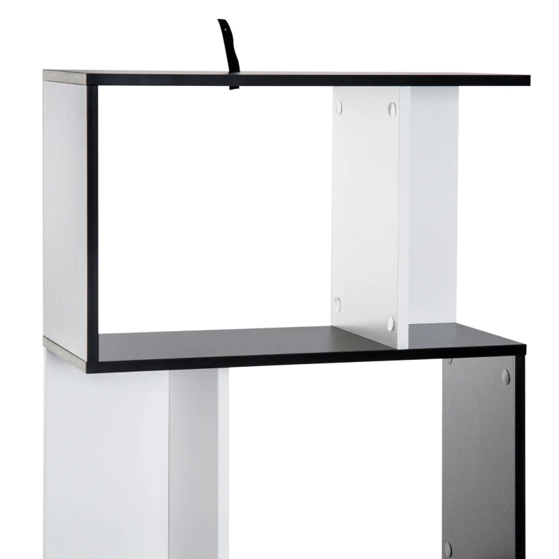 HOMCOM Bibliothèque à 5 niveaux, meuble de rangement en forme de S avec étagères, étagère de rangement pour salon, chambre bureau, 60 x 24 x 148 cm, noir, blanc