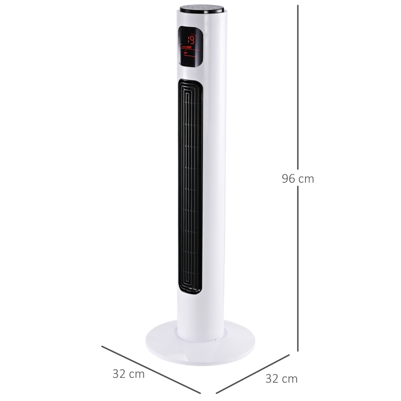 HOMCOM Ventilatore a Torre 45W a 3 Modalità e 3 Velocità con Timer da 12h, in ABS, Ø32 x 96A cm, Nero e Bianco